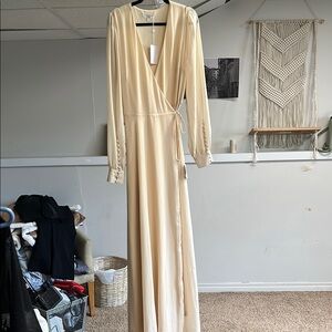 Lulu's Cream Long Sleeve Wrap Dress